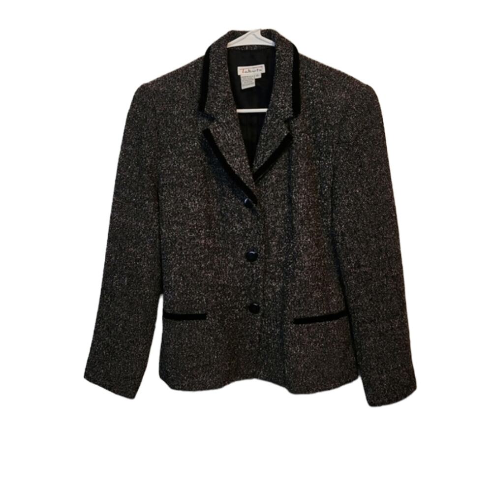 Talbots Vintage 90's Wool‎ Blend Black & White Tweed 3 Button Blazer Size 8